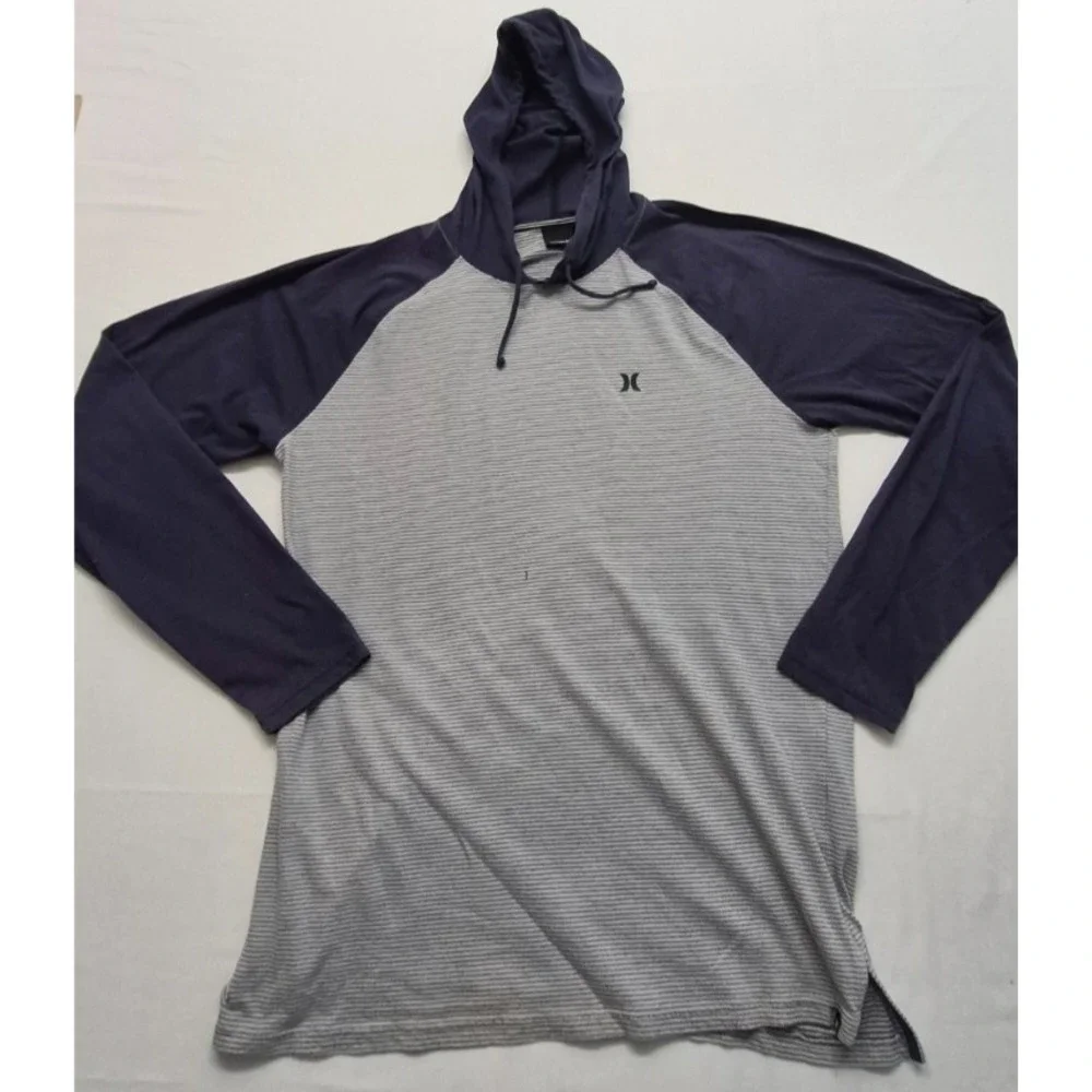 Hurley men's gray/blue long sleeve hooded pullover shirt LG drawstring - Picture 2 of 12